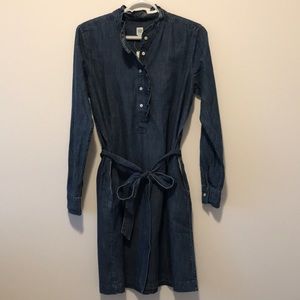 Ruffle Collar Denim Shirtdress